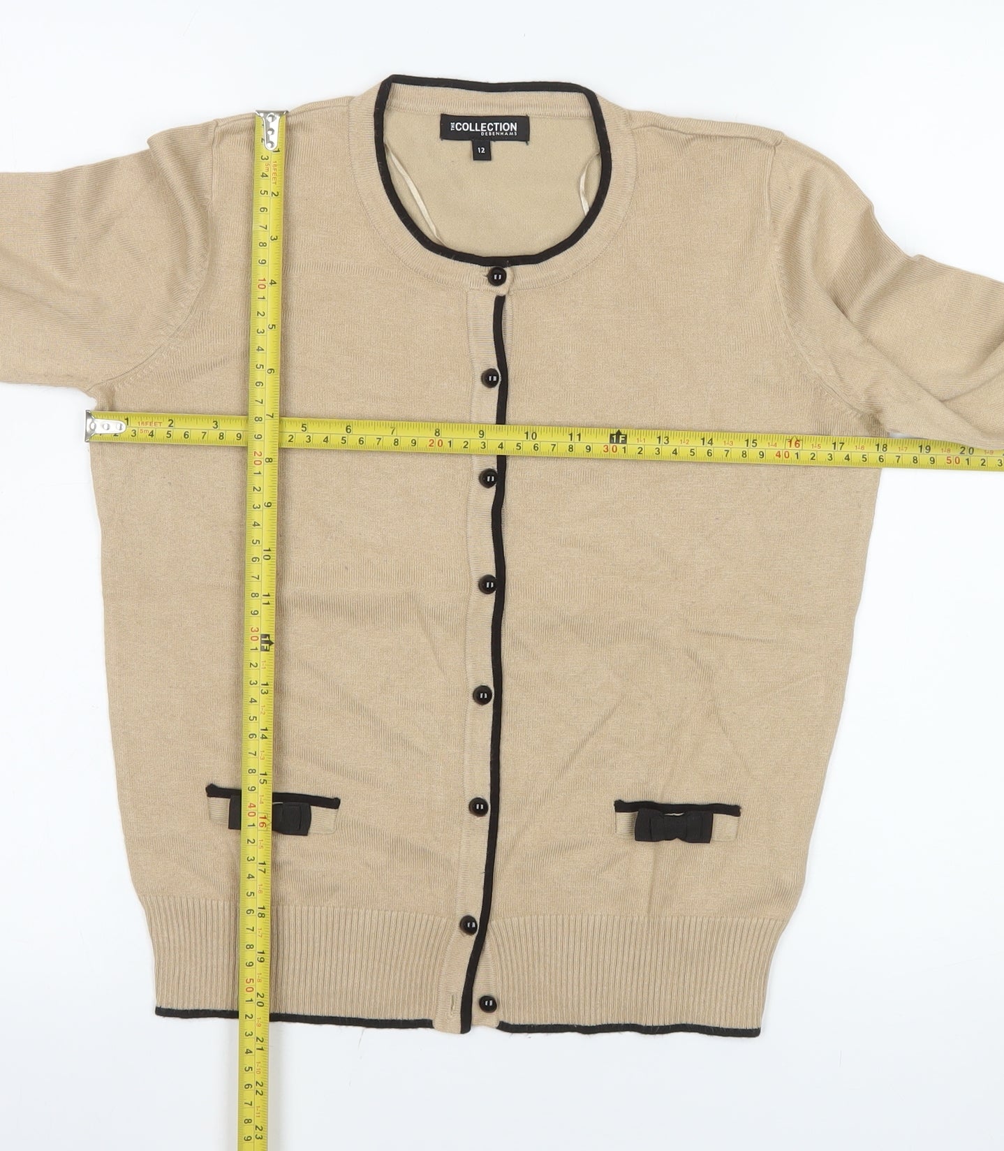 Debenhams The Collection Womens Beige Cardigan Size 12 Bow Trim