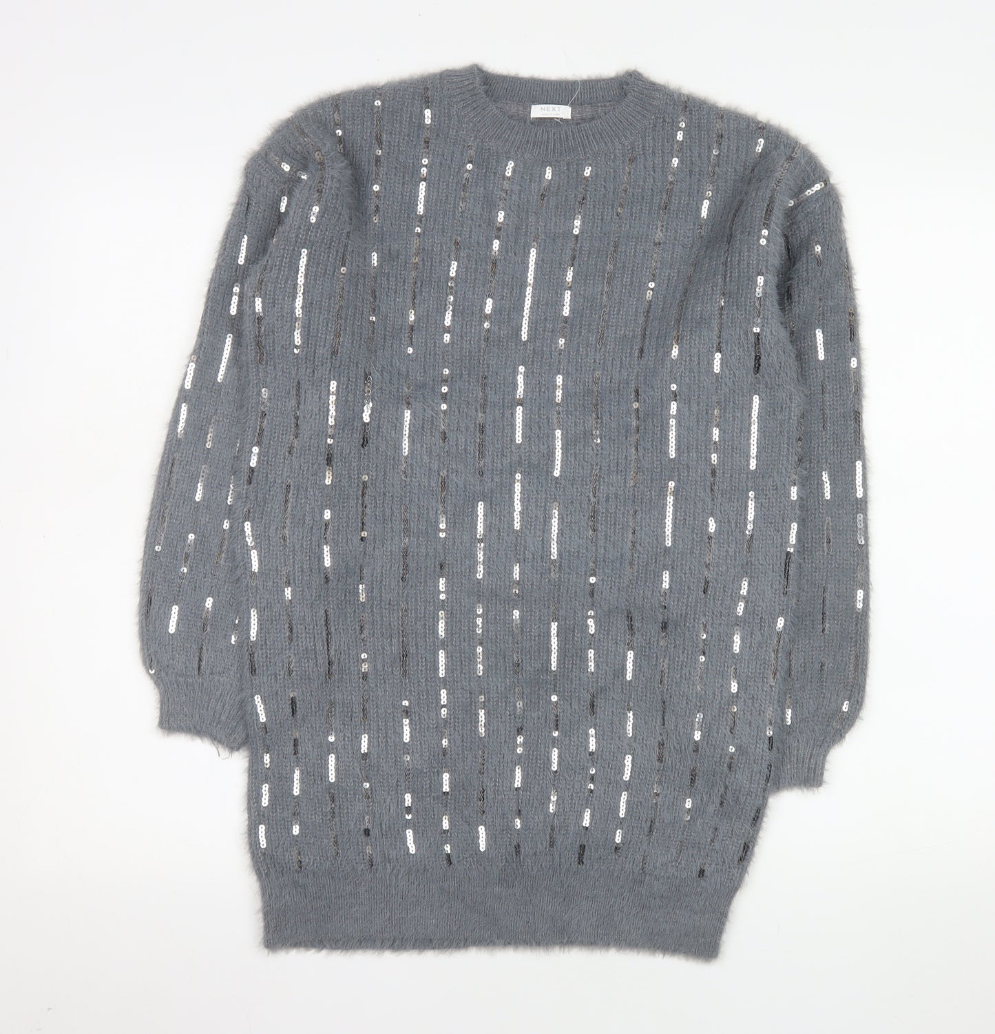 Next Girls Grey Sequin Long Sleeve Sweater Dress - Size 11 Years