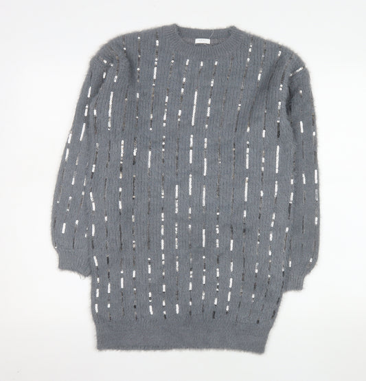 Next Girls Grey Sequin Long Sleeve Sweater Dress - Size 11 Years
