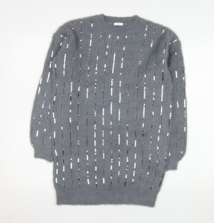 Next Girls Grey Sequin Long Sleeve Sweater Dress - Size 11 Years