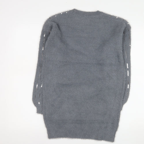 Next Girls Grey Sequin Long Sleeve Sweater Dress - Size 11 Years