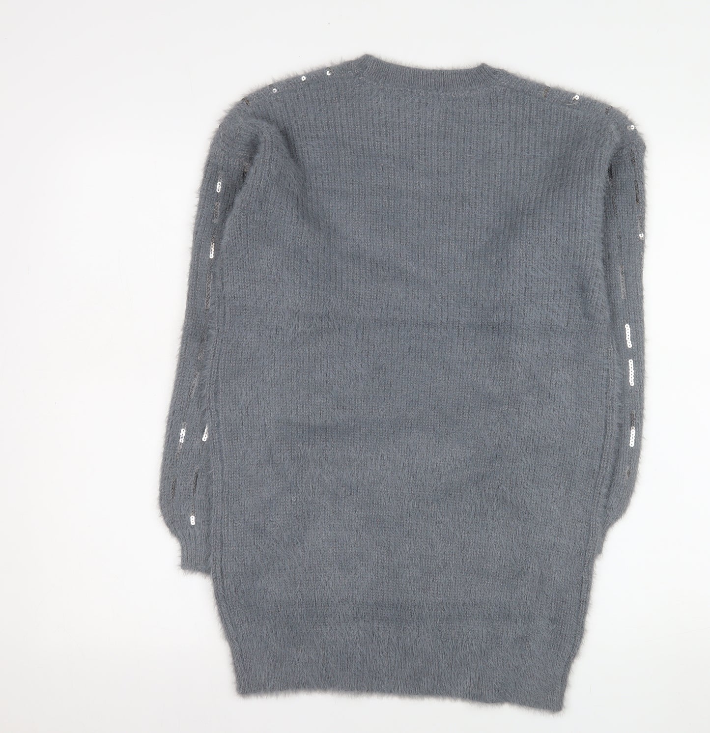 Next Girls Grey Sequin Long Sleeve Sweater Dress - Size 11 Years