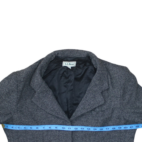 L.L. Bean Women Grey Wool Herringbone Blazer Size 14 Single Breasted