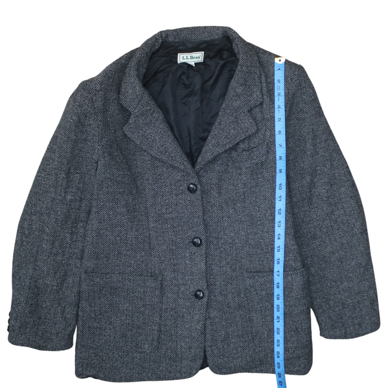 L.L. Bean Women Grey Wool Herringbone Blazer Size 14 Single Breasted