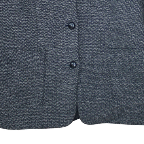 L.L. Bean Women Grey Wool Herringbone Blazer Size 14 Single Breasted