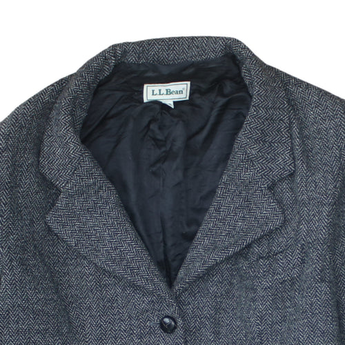 L.L. Bean Women Grey Wool Herringbone Blazer Size 14 Single Breasted
