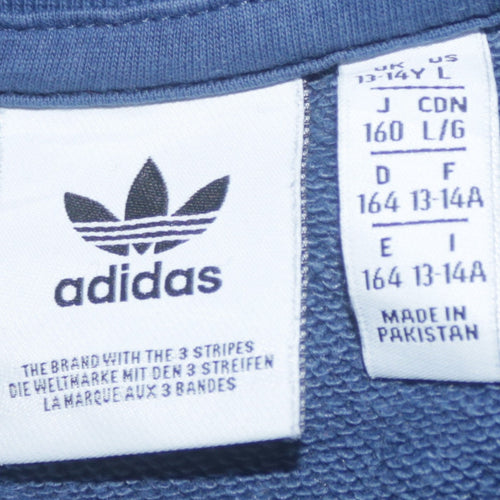 adidas Boys Blue 13-14 Years Pullover Crew Neck Logo Sweatshirt