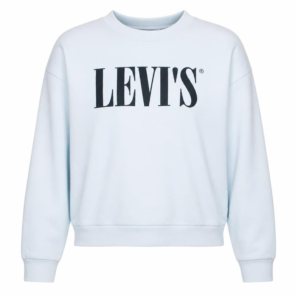 Front view of Levi's women’s white pullover sweatshirt small crew neck logo