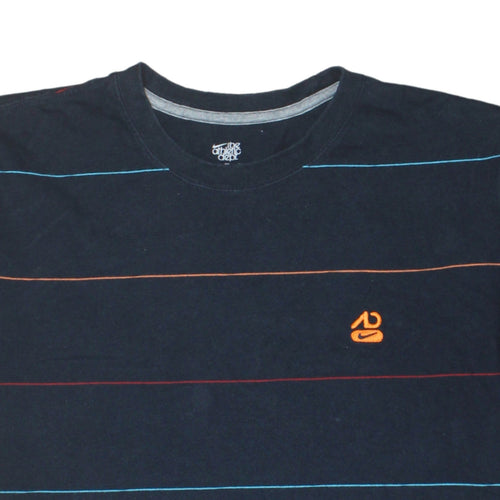 Nike Men's Blue Striped Crew Neck Short Sleeve Cotton T-Shirt XL