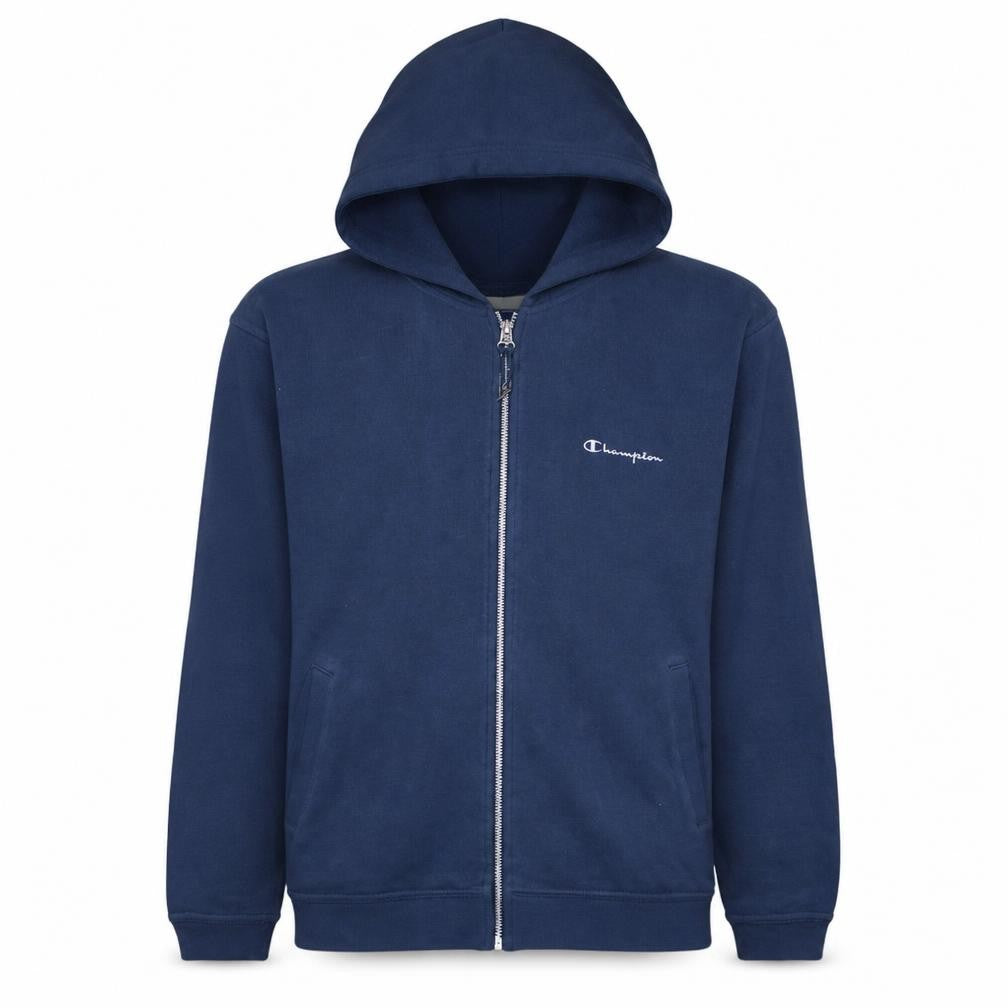 Front view of Champion Men's Blue Full Zip Hoodie, size S, Regular Fit