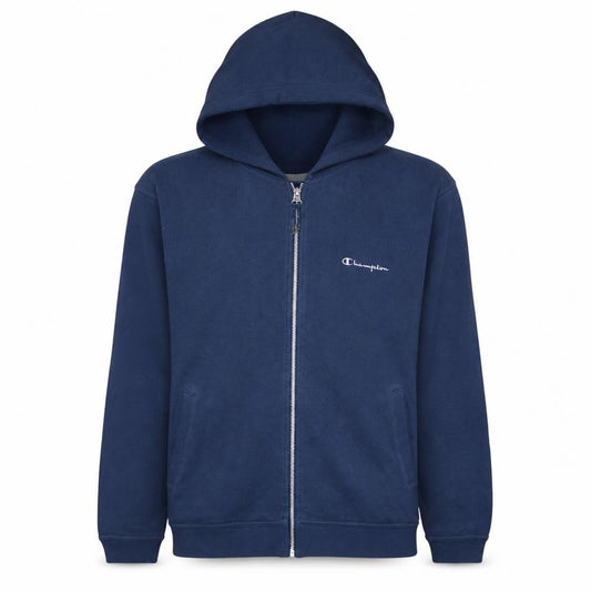 Front view of Champion Men's Blue Full Zip Hoodie, size S, Regular Fit