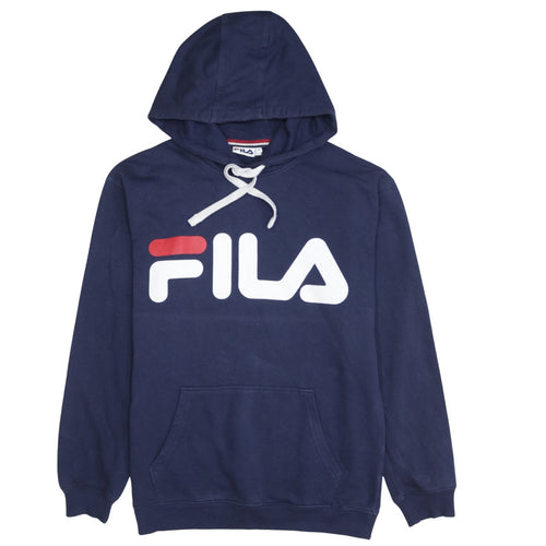 FILA Men's Blue Pullover Hoodie Small Logo Sportswear Sweatshirt