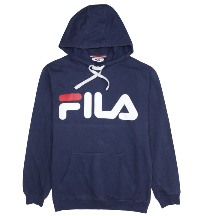 FILA Men's Blue Pullover Hoodie Small Logo Sportswear Sweatshirt