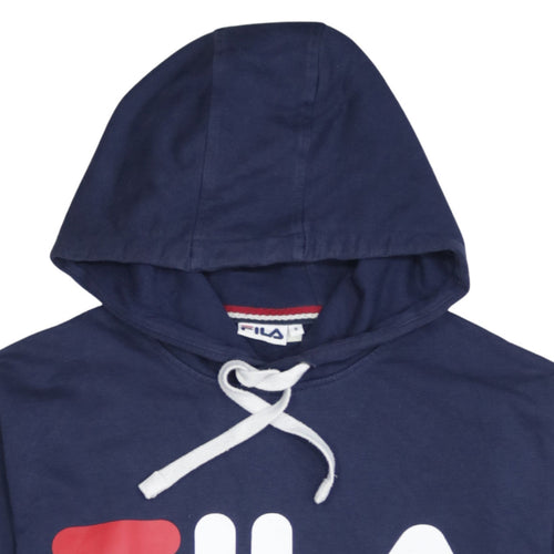 FILA Men's Blue Pullover Hoodie Small Logo Sportswear Sweatshirt