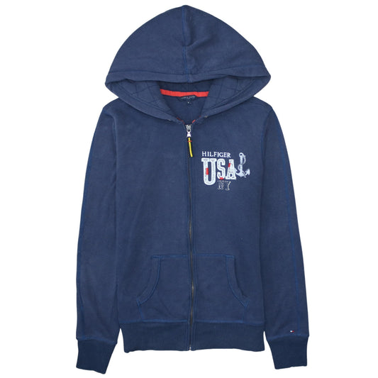 Tommy Hilfiger Men's Blue Full Zip Hoodie M USA Graphic Sweatshirt