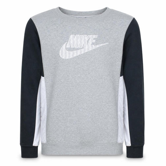 Front view of Nike boys’ grey xl colourblock crew neck pullover sweatshirt