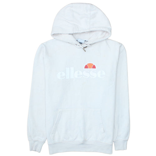 Ellesse Women's White Pullover Hoodie UK 12 Logo Print Cotton Blend
