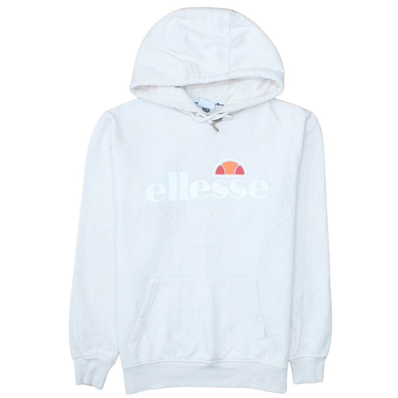 Ellesse Women's White Pullover Hoodie UK 12 Logo Print Cotton Blend