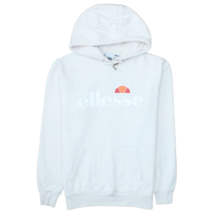 Ellesse Women's White Pullover Hoodie UK 12 Logo Print Cotton Blend
