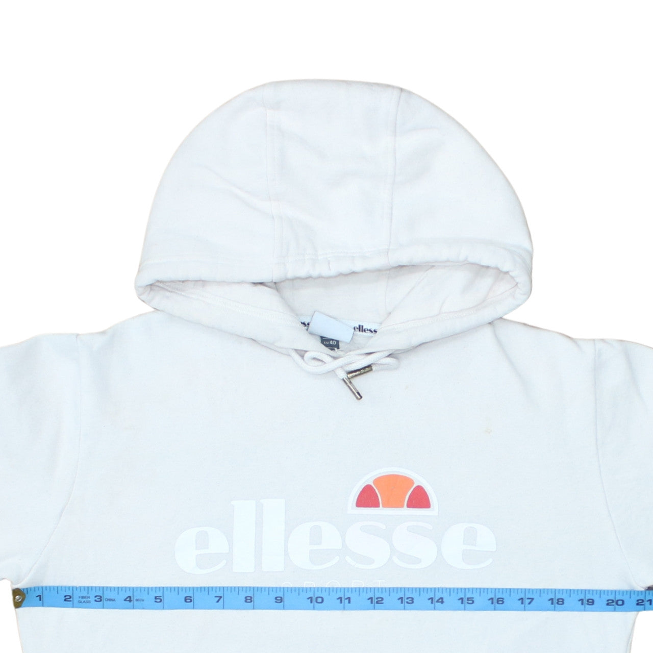 Ellesse Women's White Pullover Hoodie UK 12 Logo Print Cotton Blend