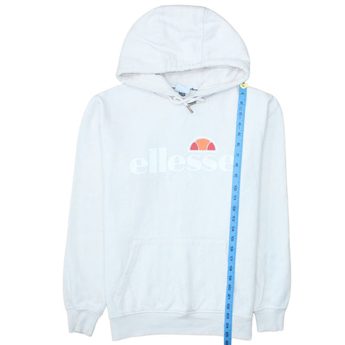 Ellesse Women's White Pullover Hoodie UK 12 Logo Print Cotton Blend