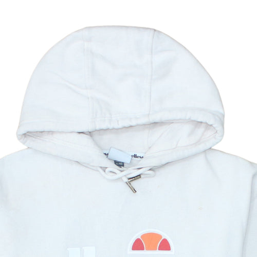 Ellesse Women's White Pullover Hoodie UK 12 Logo Print Cotton Blend