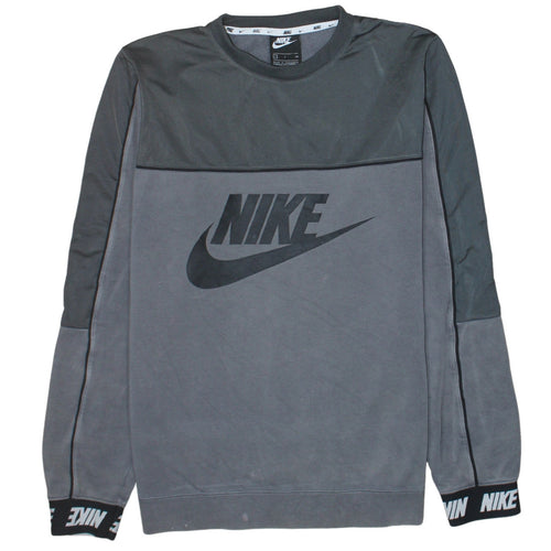 Nike Men's Grey Crew Neck Sweatshirt Small Logo Print Cotton Blend