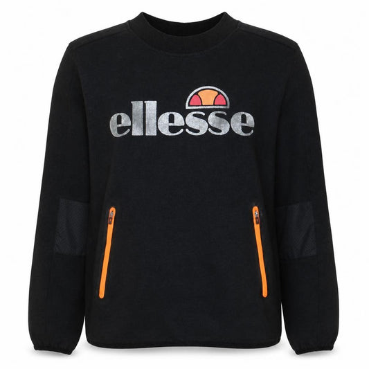 Front view of Ellesse women’s black, size UK 10, pullover sweatshirt with zip pockets
