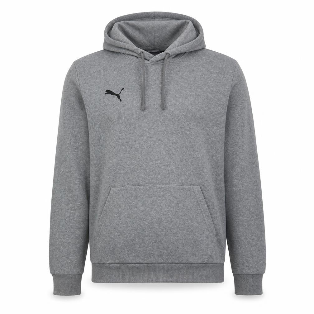 Front view of Puma men’s grey pullover hoodie l sports logo sweatshirt
