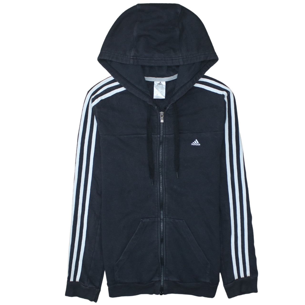 Adidas Women Black Full Zip Hoodie M 12-14 Hooded Sportswear