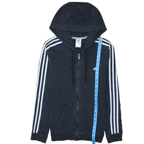 Adidas Women Black Full Zip Hoodie M 12-14 Hooded Sportswear