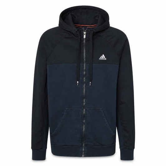 Front view of Adidas Men's Black Full Zip Hoodie Small Performance Essentials