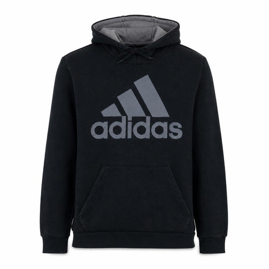 Front view of adidas men’s black pullover hoodie, size M, sports fleece