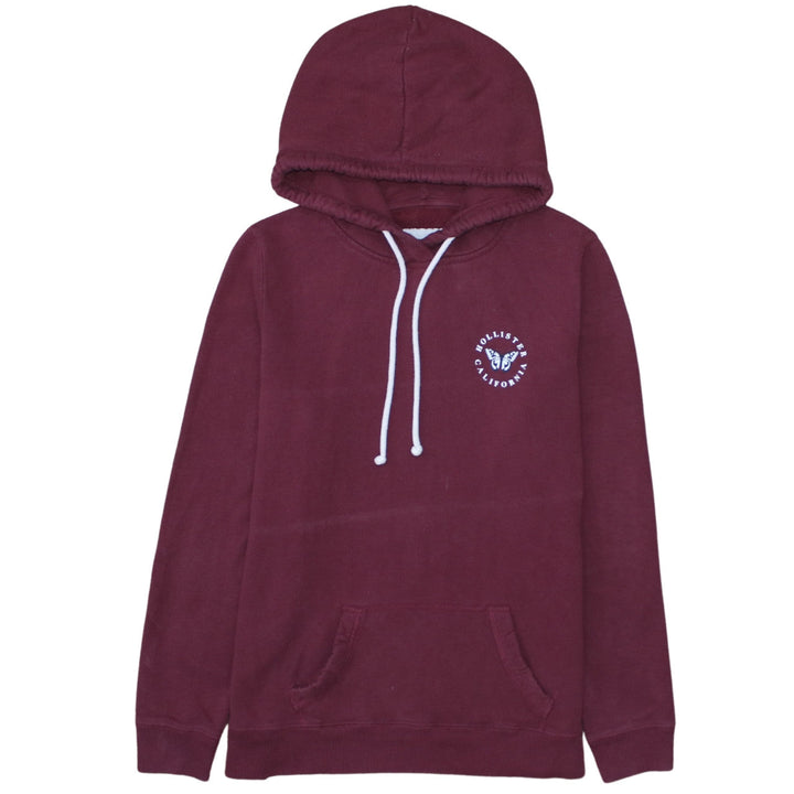Hollister Women Burgundy Pullover Hoodie L Cotton Blend Butterfly Print