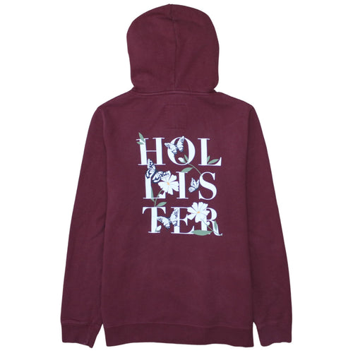 Hollister Women Burgundy Pullover Hoodie L Cotton Blend Butterfly Print
