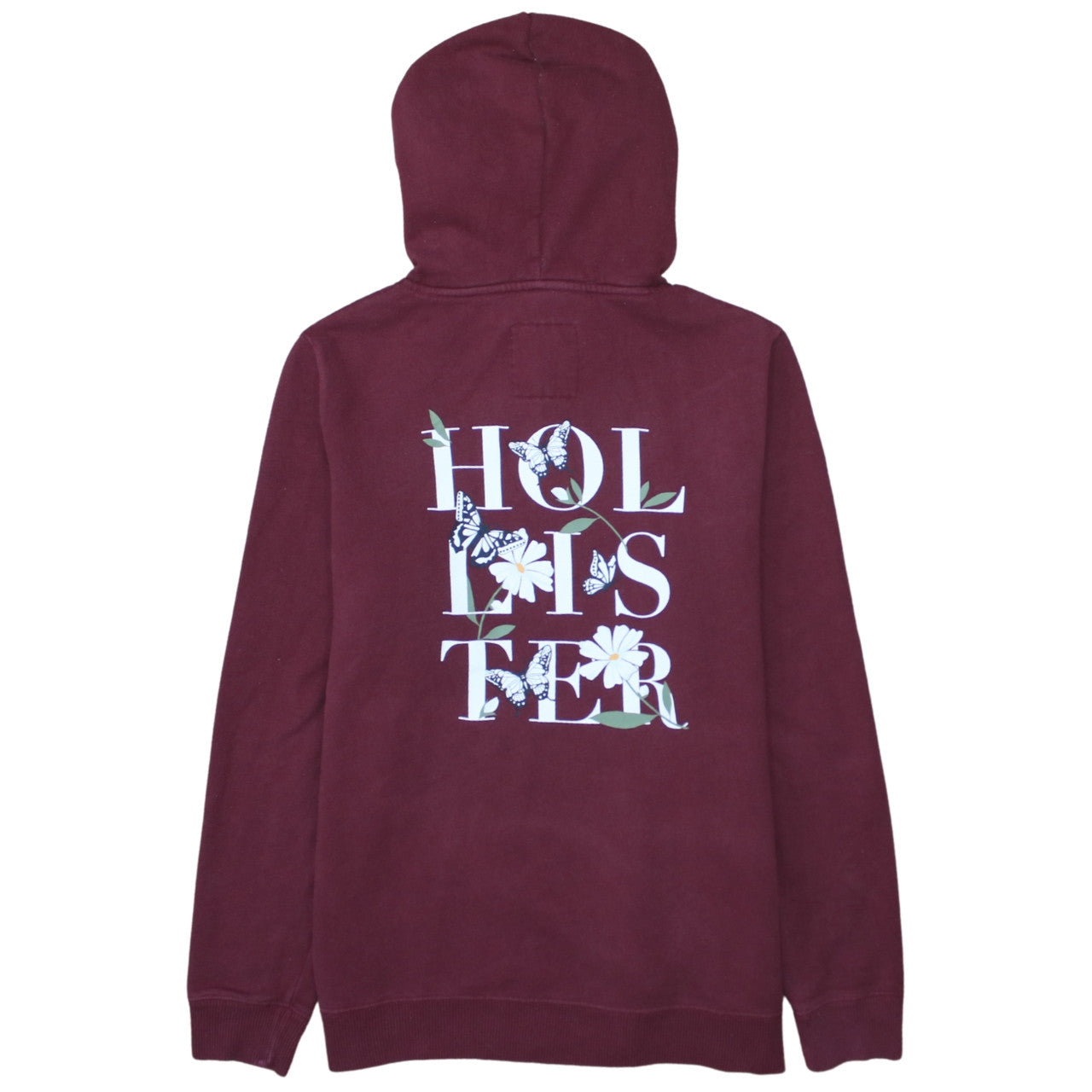 Hollister Women Burgundy Pullover Hoodie L Cotton Blend Butterfly Print