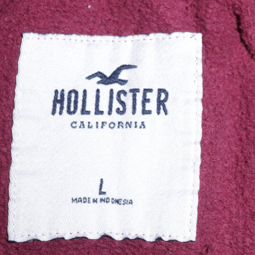 Hollister Women Burgundy Pullover Hoodie L Cotton Blend Butterfly Print