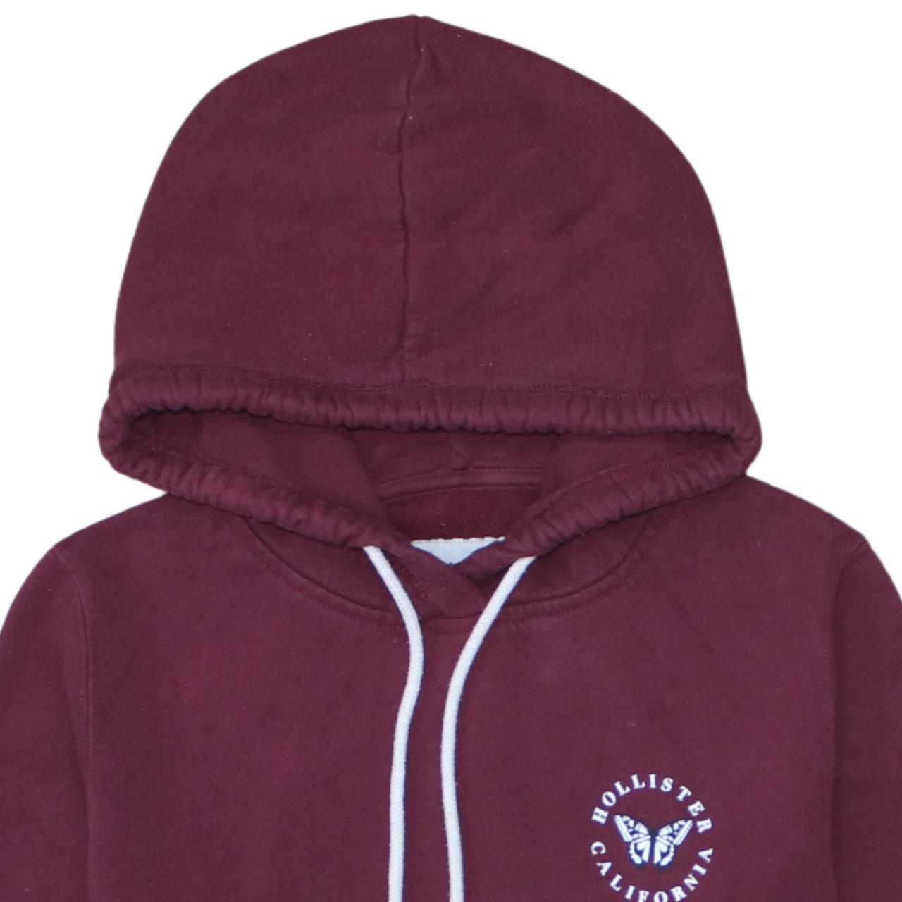 Hollister Women Burgundy Pullover Hoodie L Cotton Blend Butterfly Print