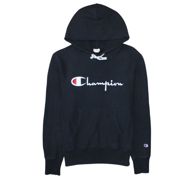 Champion Men's Black Pullover Hoodie Large Embroidered Logo Retro Style