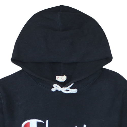 Champion Men's Black Pullover Hoodie Large Embroidered Logo Retro Style
