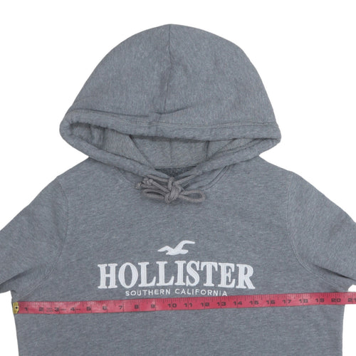 Hollister Women Grey Pullover Hoodie Medium Cotton Blend Logo