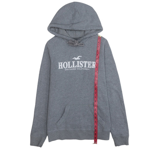 Hollister Women Grey Pullover Hoodie Medium Cotton Blend Logo