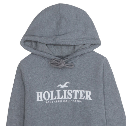 Hollister Women Grey Pullover Hoodie Medium Cotton Blend Logo