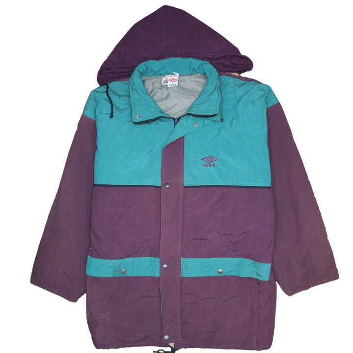 Umbro Men's Purple & Teal 90s Hooded Puffer Jacket Size L