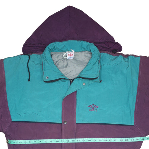 Umbro Men's Purple & Teal 90s Hooded Puffer Jacket Size L