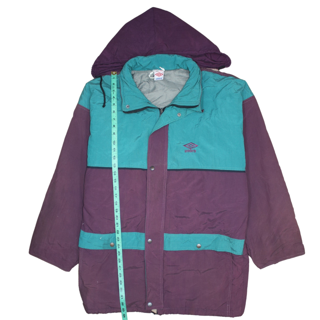 Umbro Men's Purple & Teal 90s Hooded Puffer Jacket Size L