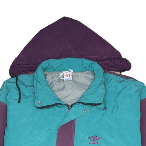 Umbro Men's Purple & Teal 90s Hooded Puffer Jacket Size L