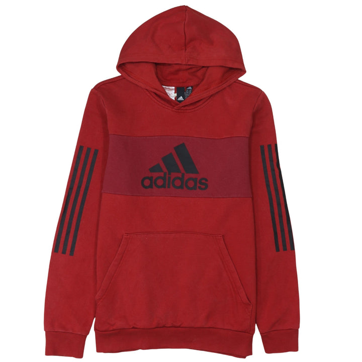 Adidas Boys Red Pullover Hoodie XL 15-16Y Cotton Blend Logo Hooded Top