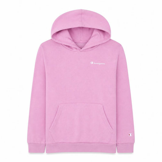 Front view of Champion girls’ pink pullover hoodie 13-14 years fleece lined logo sweatshirt