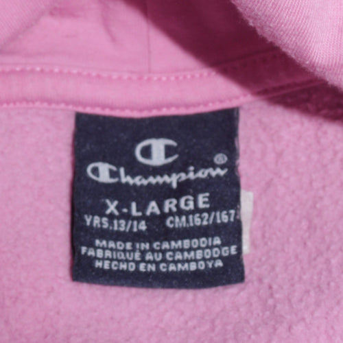 Champion Girls Pink Pullover Hoodie 13-14 Years Fleece Lined Logo Sweatshirt